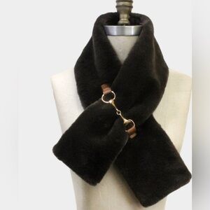 BLACK Horsebit detailing on Super Luxurious Faux Fur crossover Scarf
